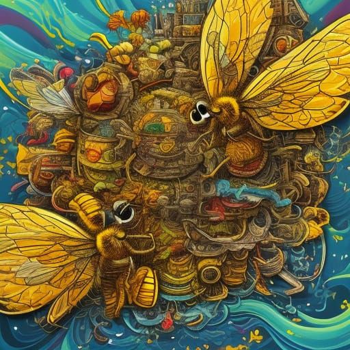 Animated Bumble Bee in Flight: Vibrant Digital Art