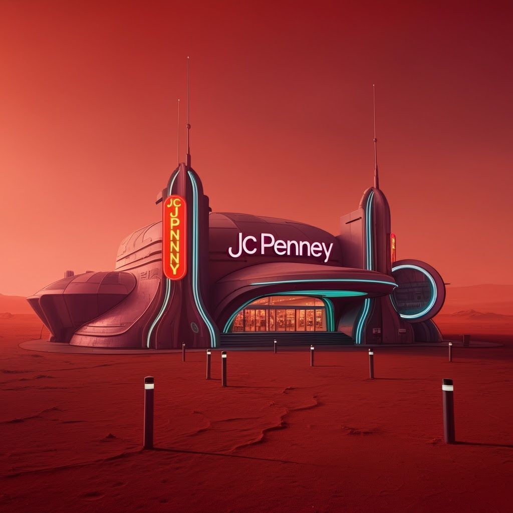 Futuristic JC Penney Store on Barren Martian Landscape