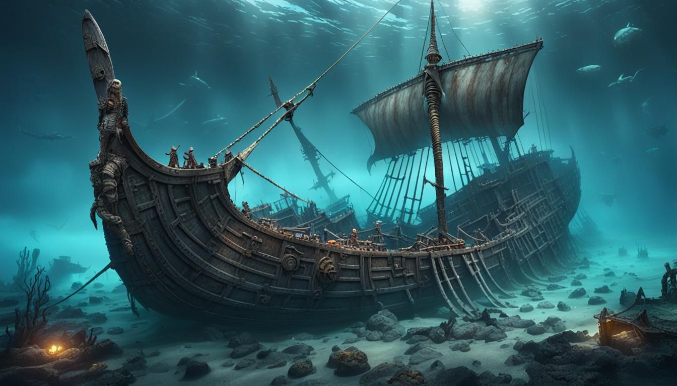 Sunken Viking Shipwreck in Deep Ocean