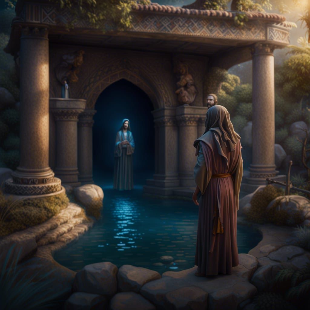 Jesus Christ and Woman at Well: Detailed Painting