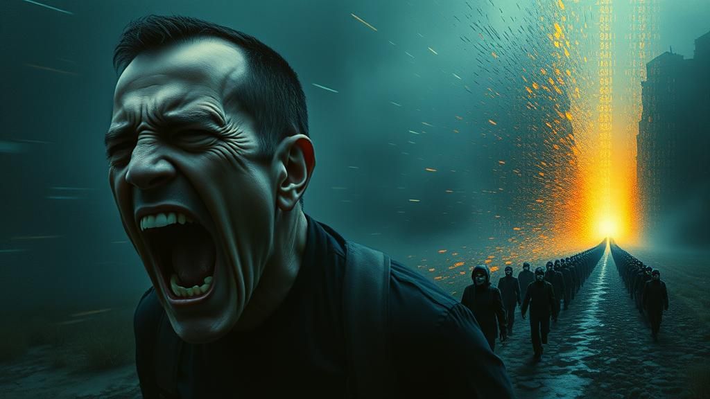 Anguished Face Dissolving in Dystopian Digital Art