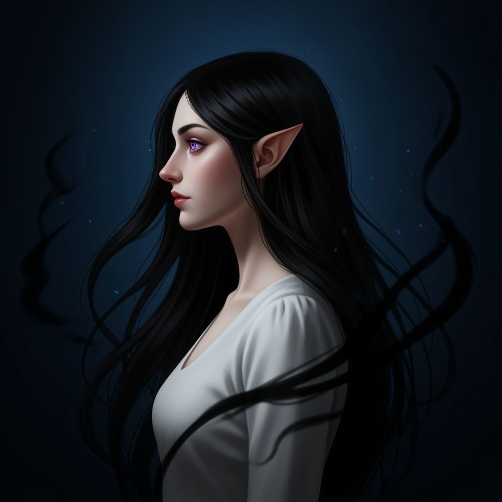 Fae Woman Portrait with Violet Eyes in Chiaroscuro