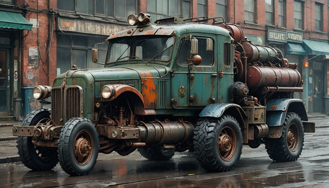Dieselpunk Machine on Post-Apocalyptic Street