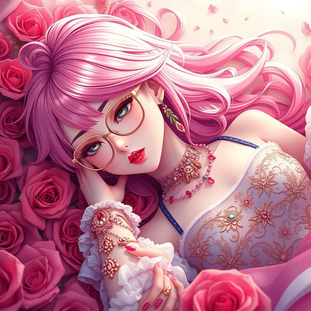 Anime Girl in Rosy Slumber with Whimsical Accessories