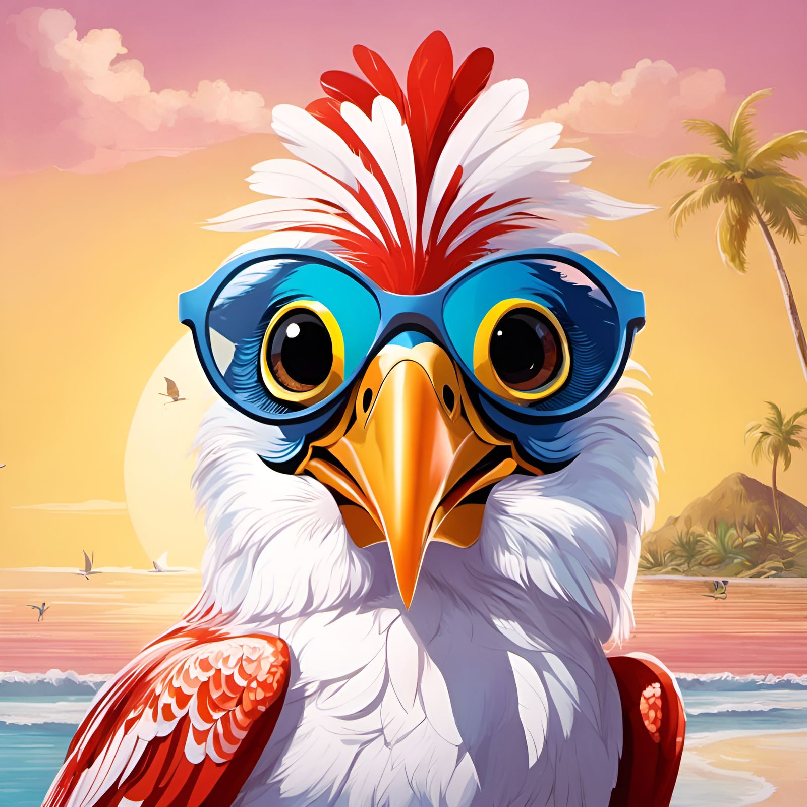 Anthropomorphic Bird Portrait in Cartoon Style