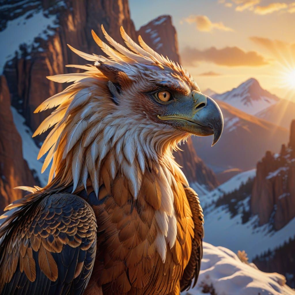Griffin Perched Atop Snowy Mountain: Hyperrealistic Fantasy ...