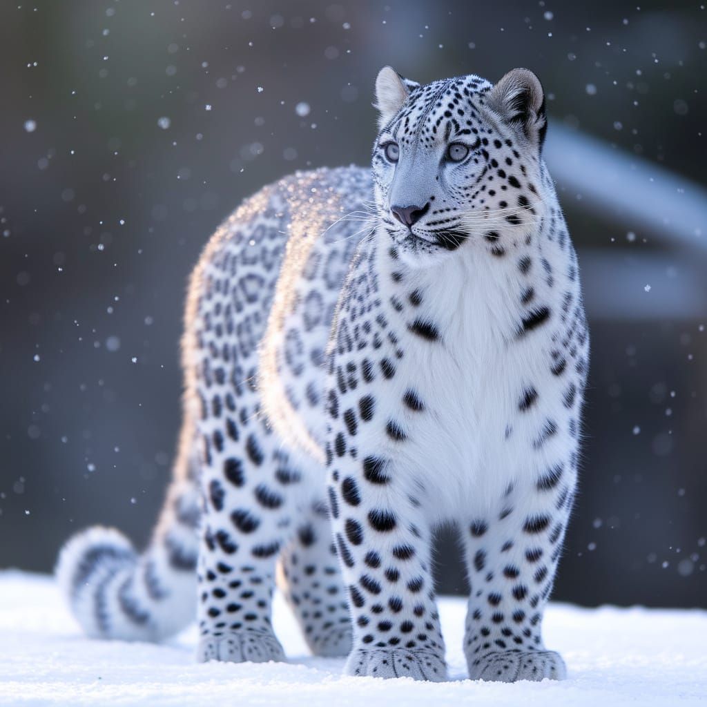 Majestic Snow Leopard in Winter Wonderland