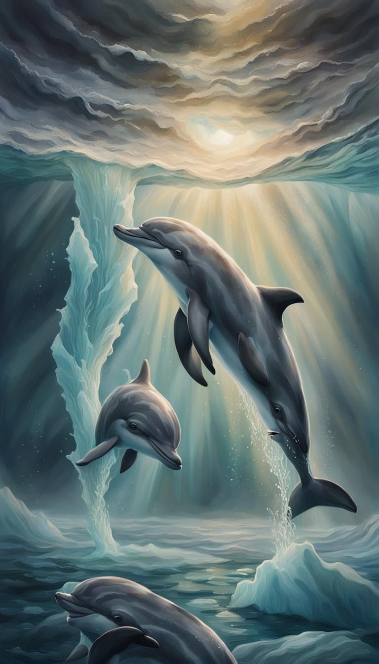 Baby Dolphins Play in Iceland: Oceanic Concept Art