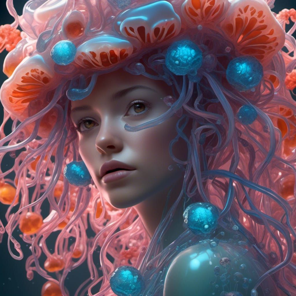 Bioluminescent Jellyfish Flower: 3D Rendered Portrait