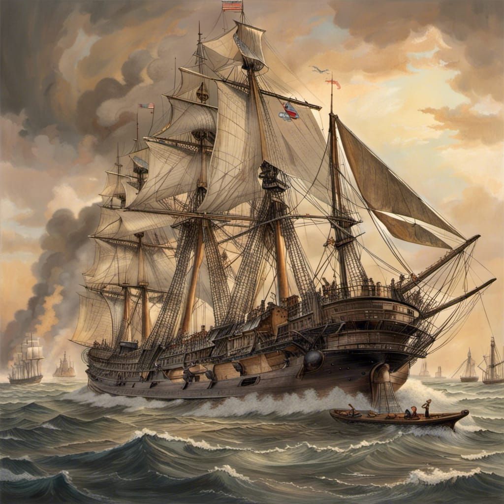 American Corvette Ship During Gunpowder Age