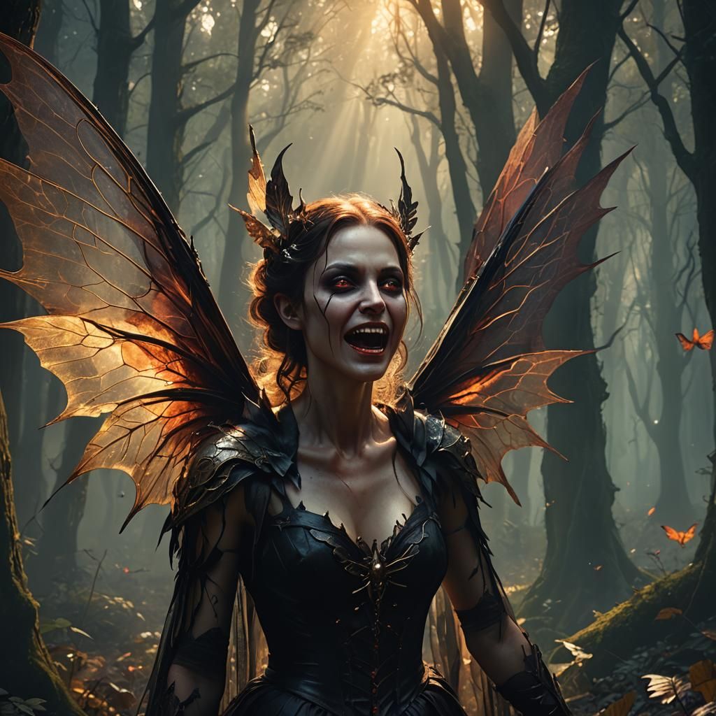 Vampire Fairy in Mystical Forest: Dark Fantasy Art