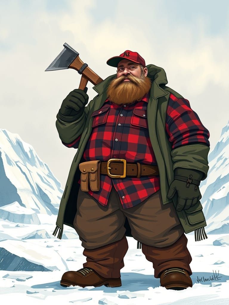 Antarctic Lumberjack Caricature with Bold Colors