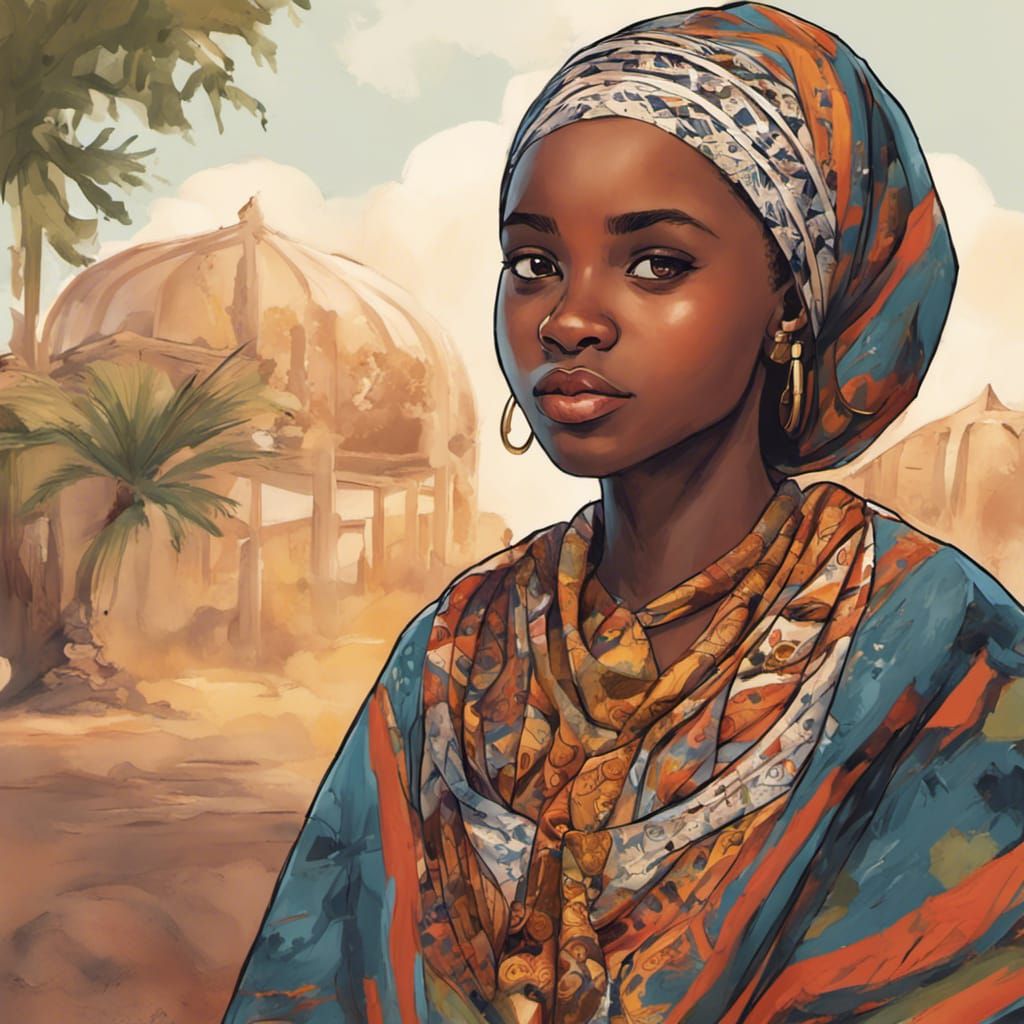 Confident Aisha in Traditional Hausa Clothing: Digital Matte...