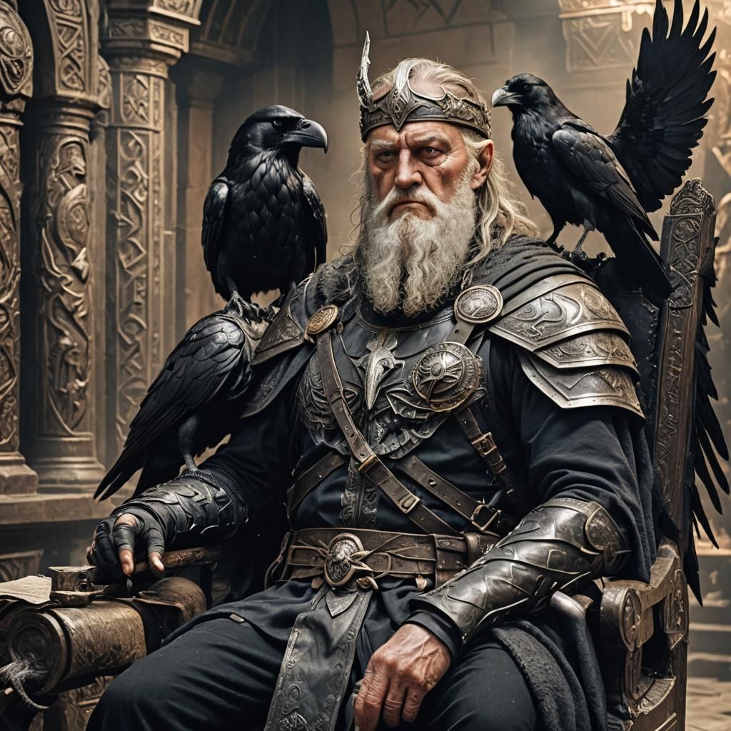 Odin Allfather in Valhalla with Ravens