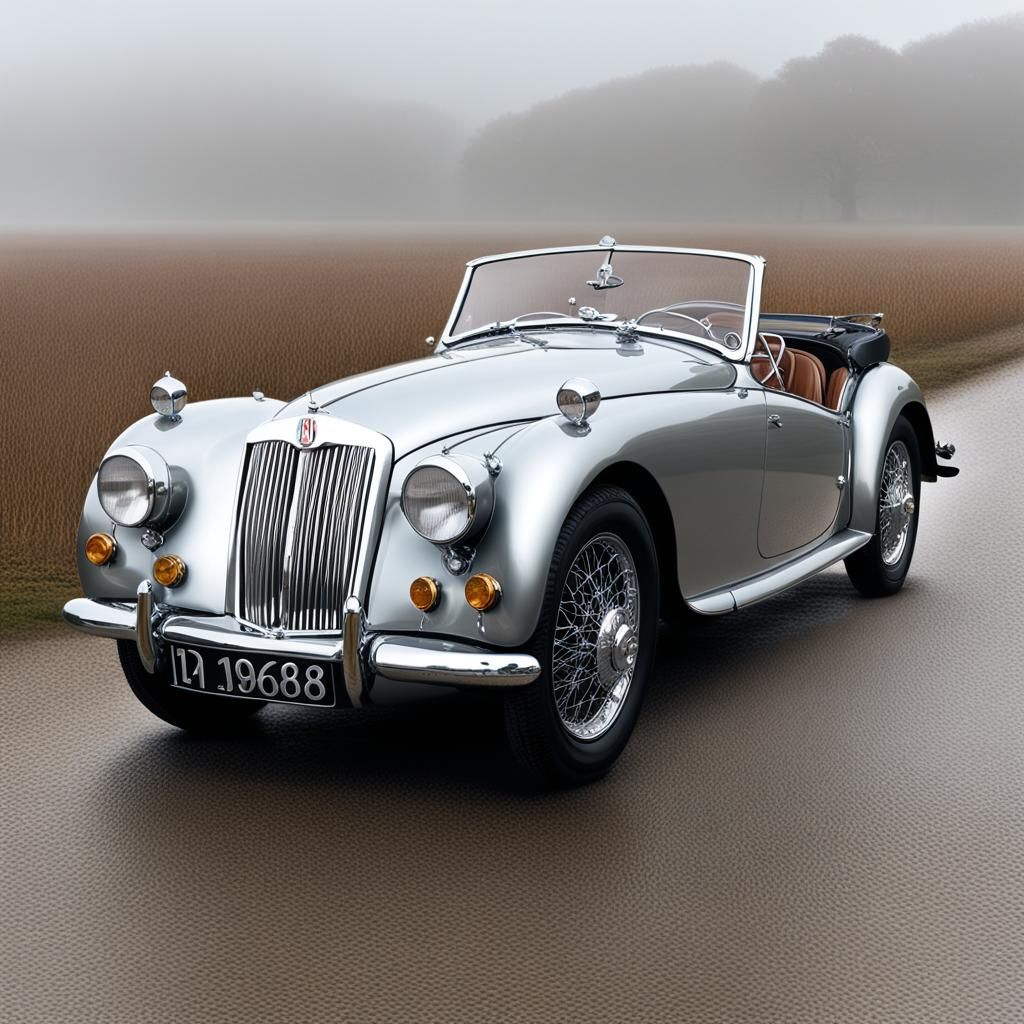 Vintage 1968 MG in Silver on Misty Day