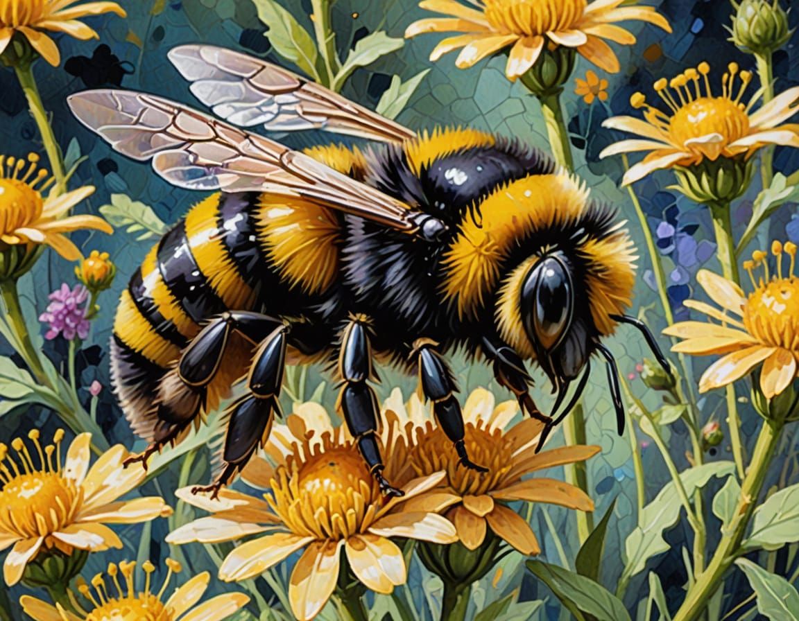 Sleepy Bumblebee in Impressionist Gouache Style