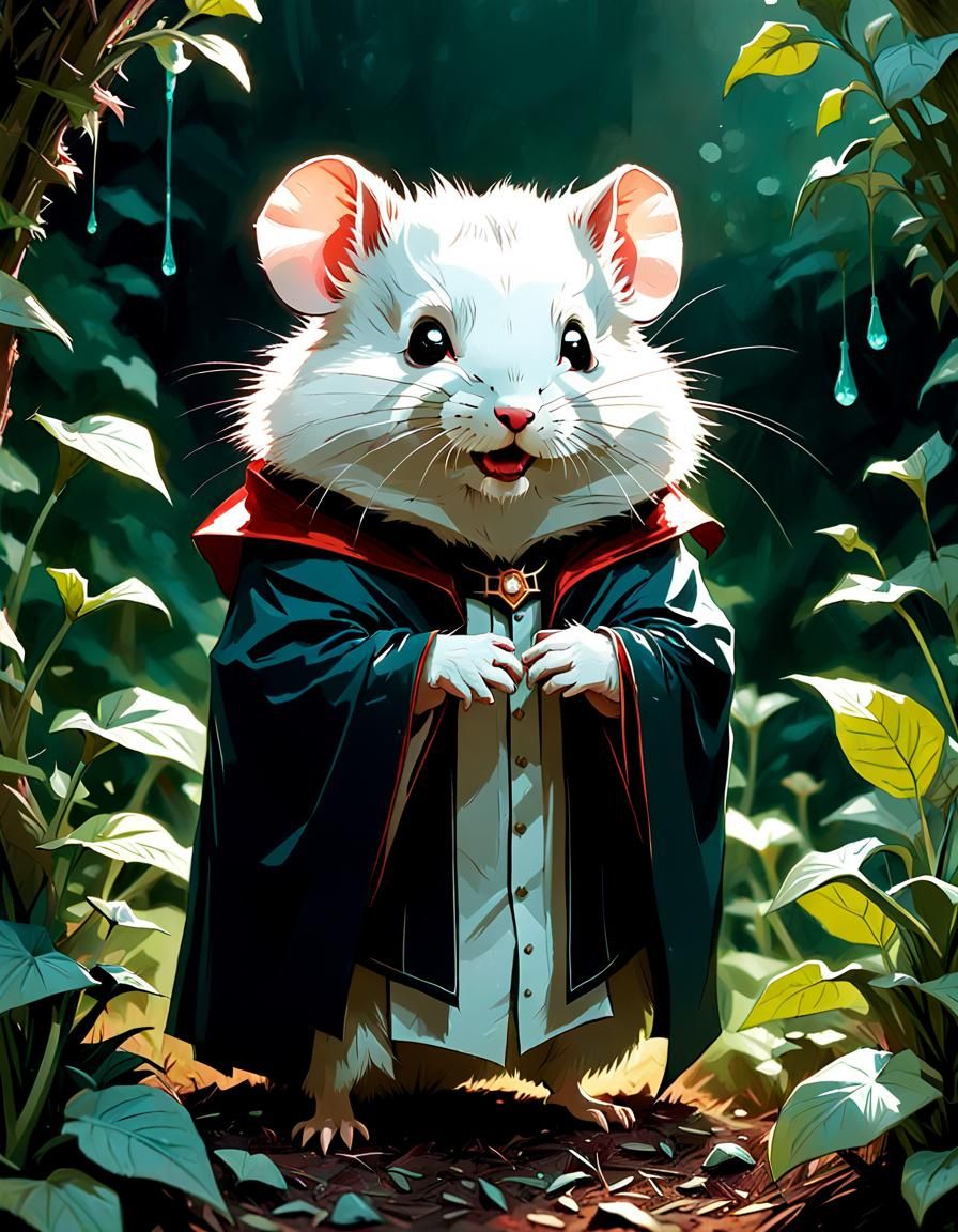 Adorable Hamster Dracula in Garden, Digital Art
