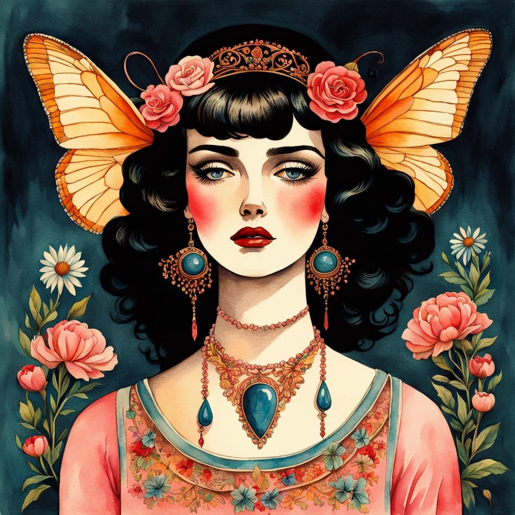 The Melancholic Muse in Vintage Watercolor