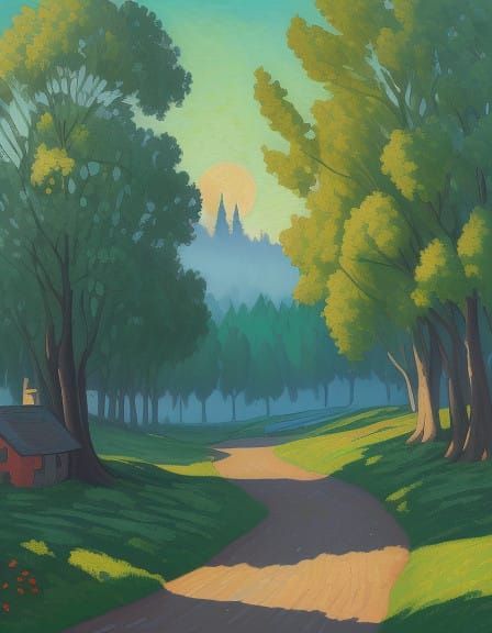 Whimsical Village Scene in Vibrant, Impasto Style