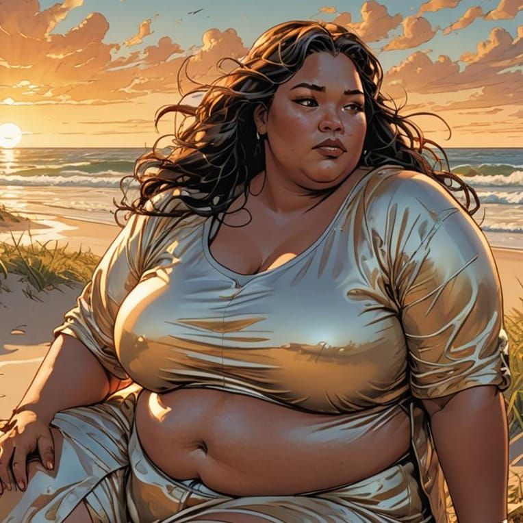 Woman on Beach in Comic Book Art Style