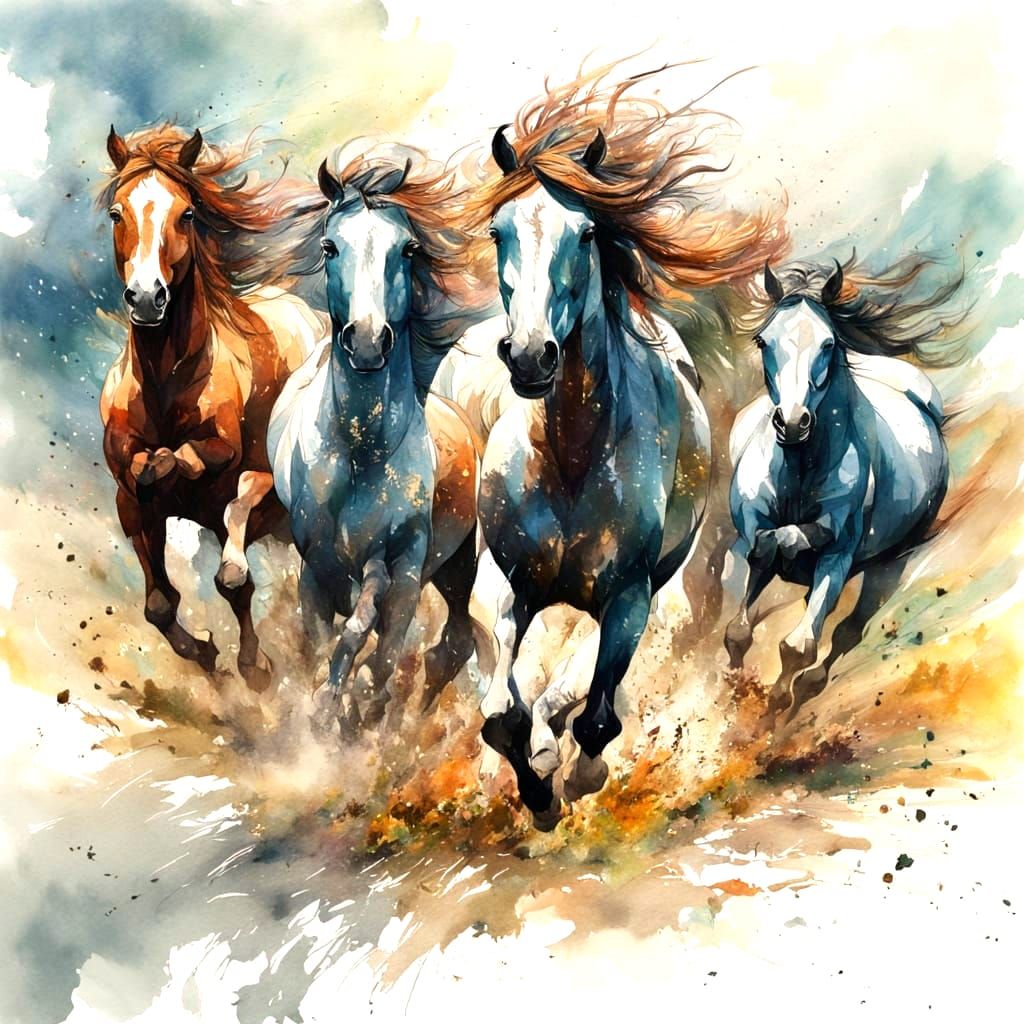 Wild Horses Run Free: Watercolor Painting