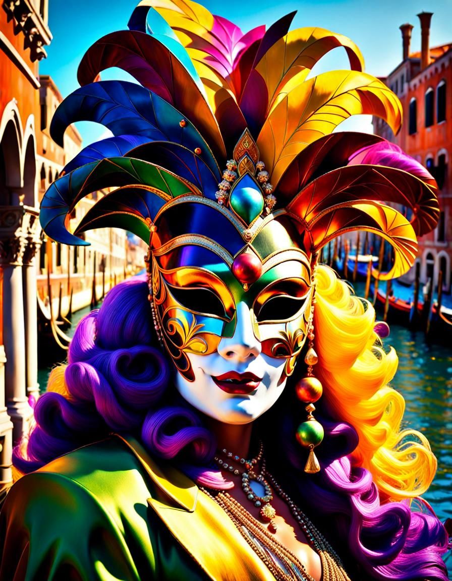 Intricate Carnival Mask on Venice Canal