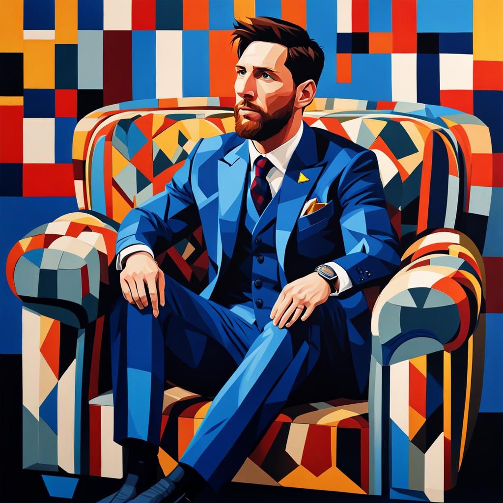 Portrait of Man in Blue Suit as Impasto Painting
