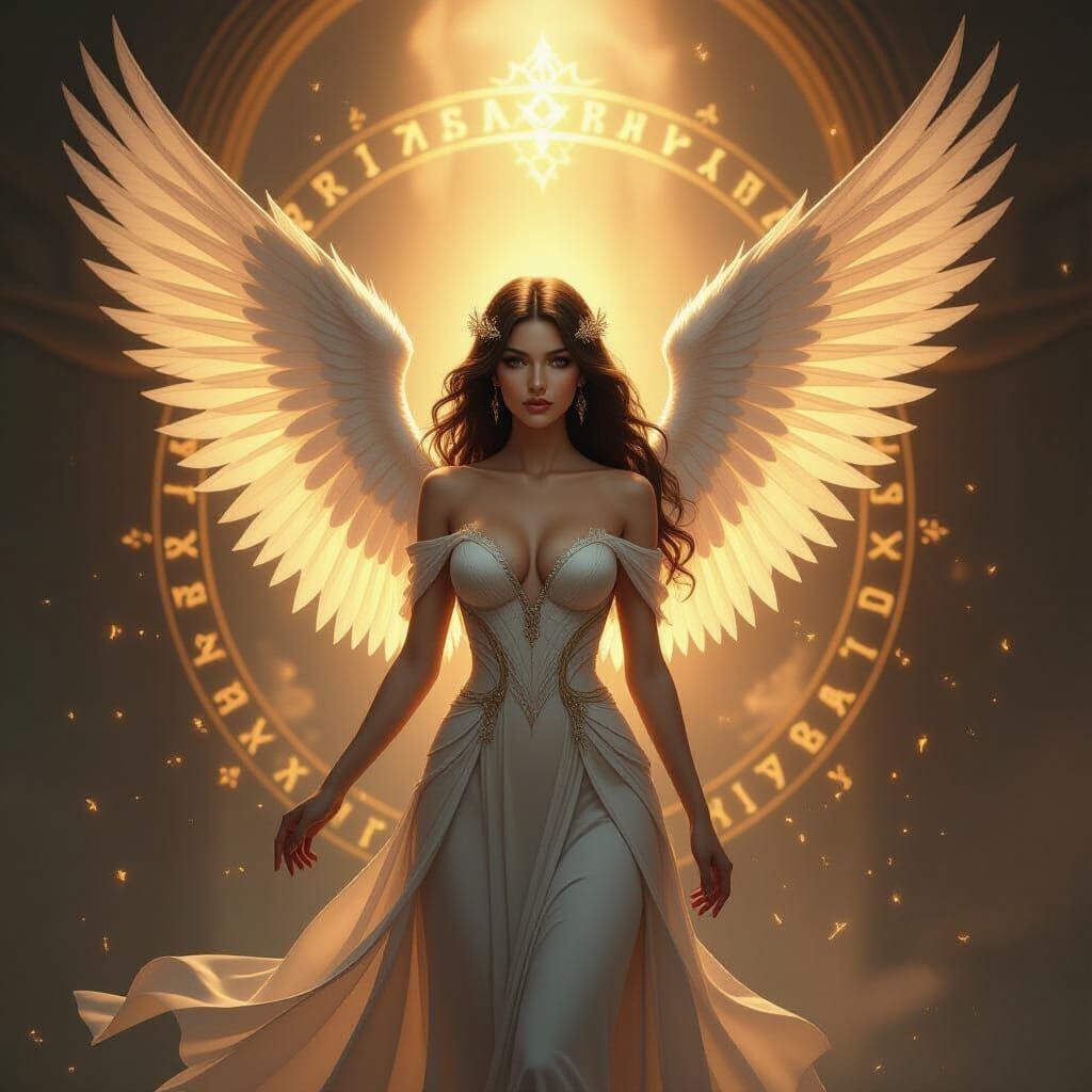 Majestic Angel Woman Radiating Magic