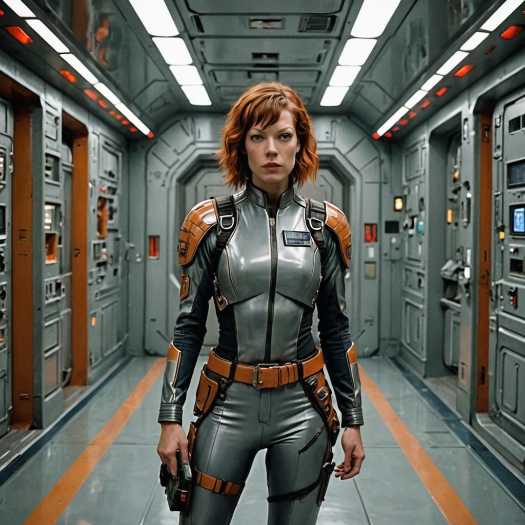 Security Guard on Spaceship in Maximalist Style