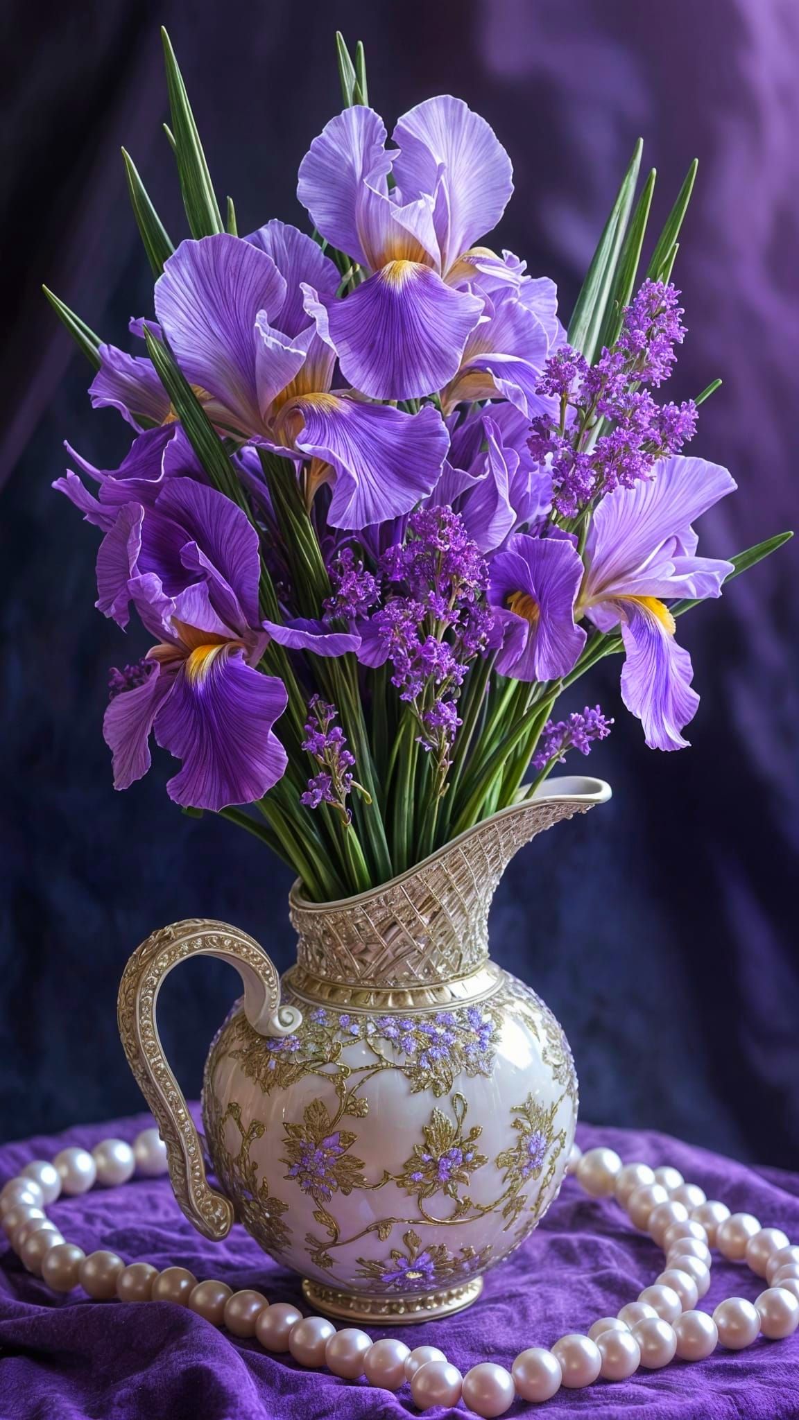 Ethereal Purple Blooms in a Shell Vase