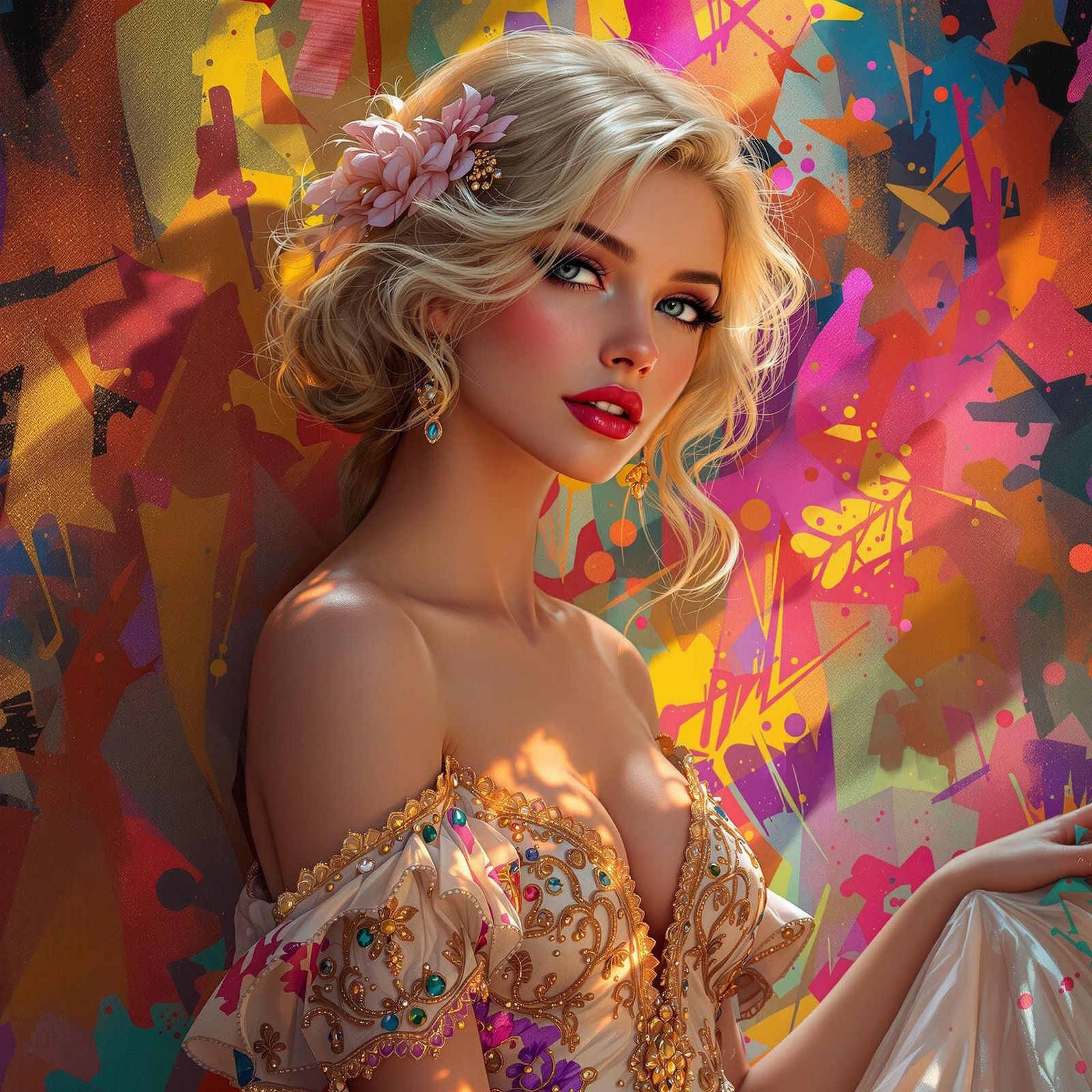 1920s Woman Portrait in Hyperrealistic Splash Art