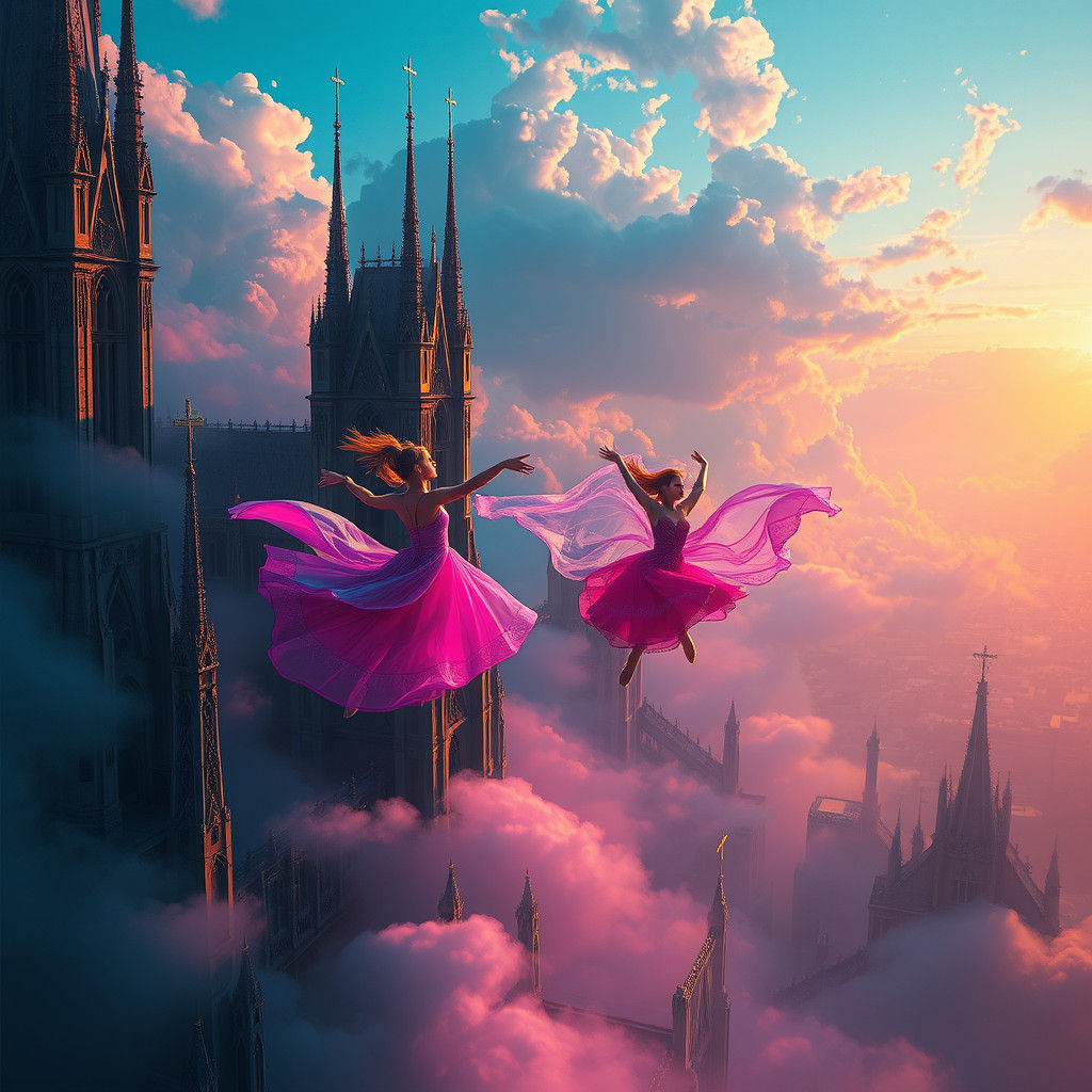 Ethereal Dancers in a Cloud Metropolis