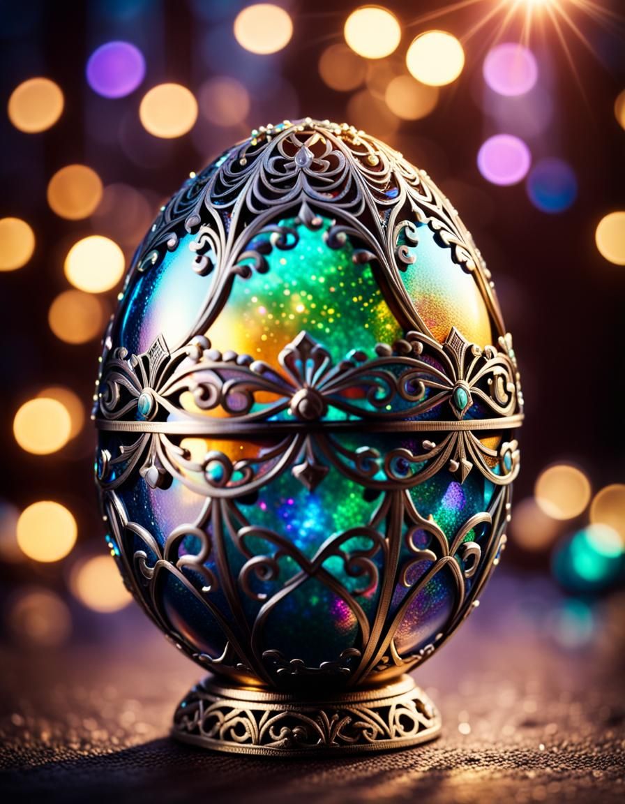 Iridescent Faberge Egg with Glowing Filigree