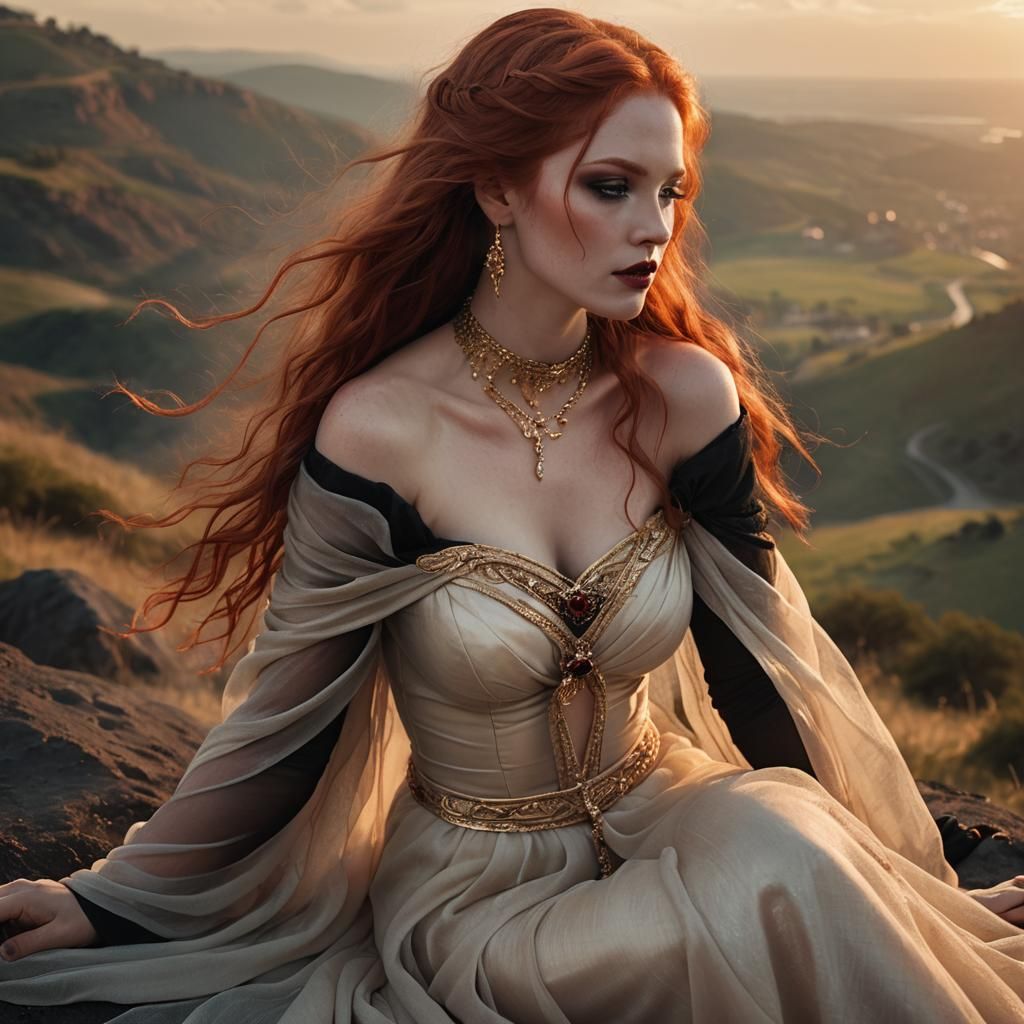 Goddess with Flowing Red Hair: Matte Painting