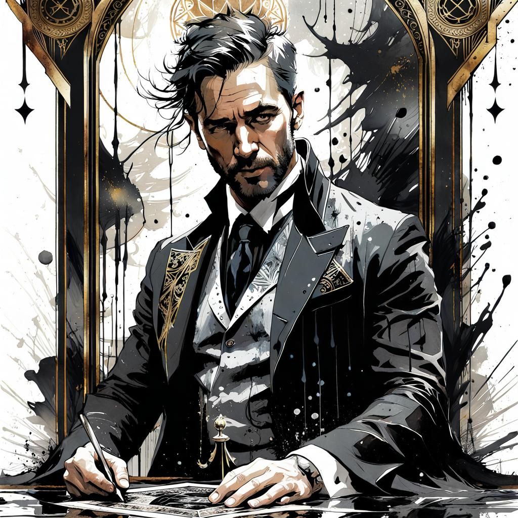 The Magician Tarot Card in Washed Ink Style