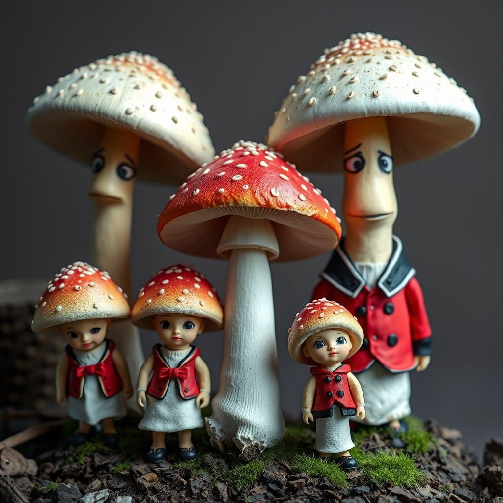 Whimsical Mushroom Family Portrait