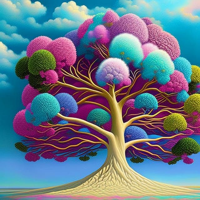 Colorful Cotton Candy Tree in Dreamlike Fantasy Art
