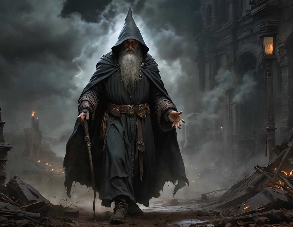 Wizard in Post-Apocalyptic Dystopia: Hyperrealist Art