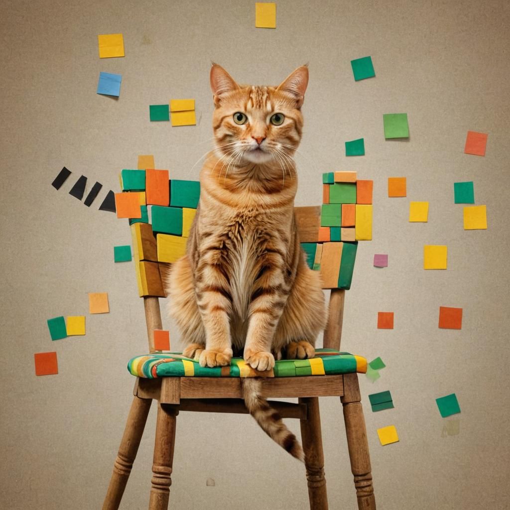 Tabby Cat on Chair in Picasso Style Collage