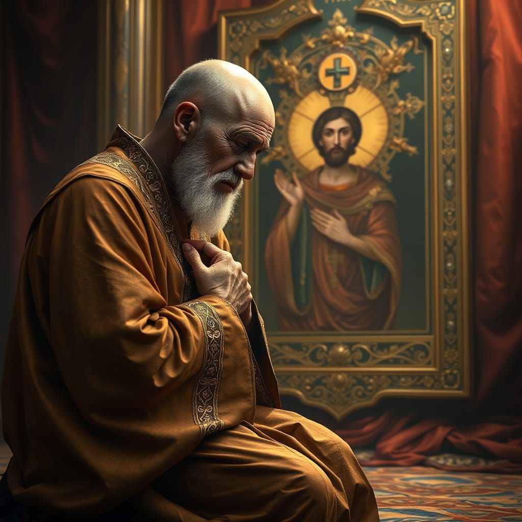 Monk's Joyful Reverence Before Holy Icon