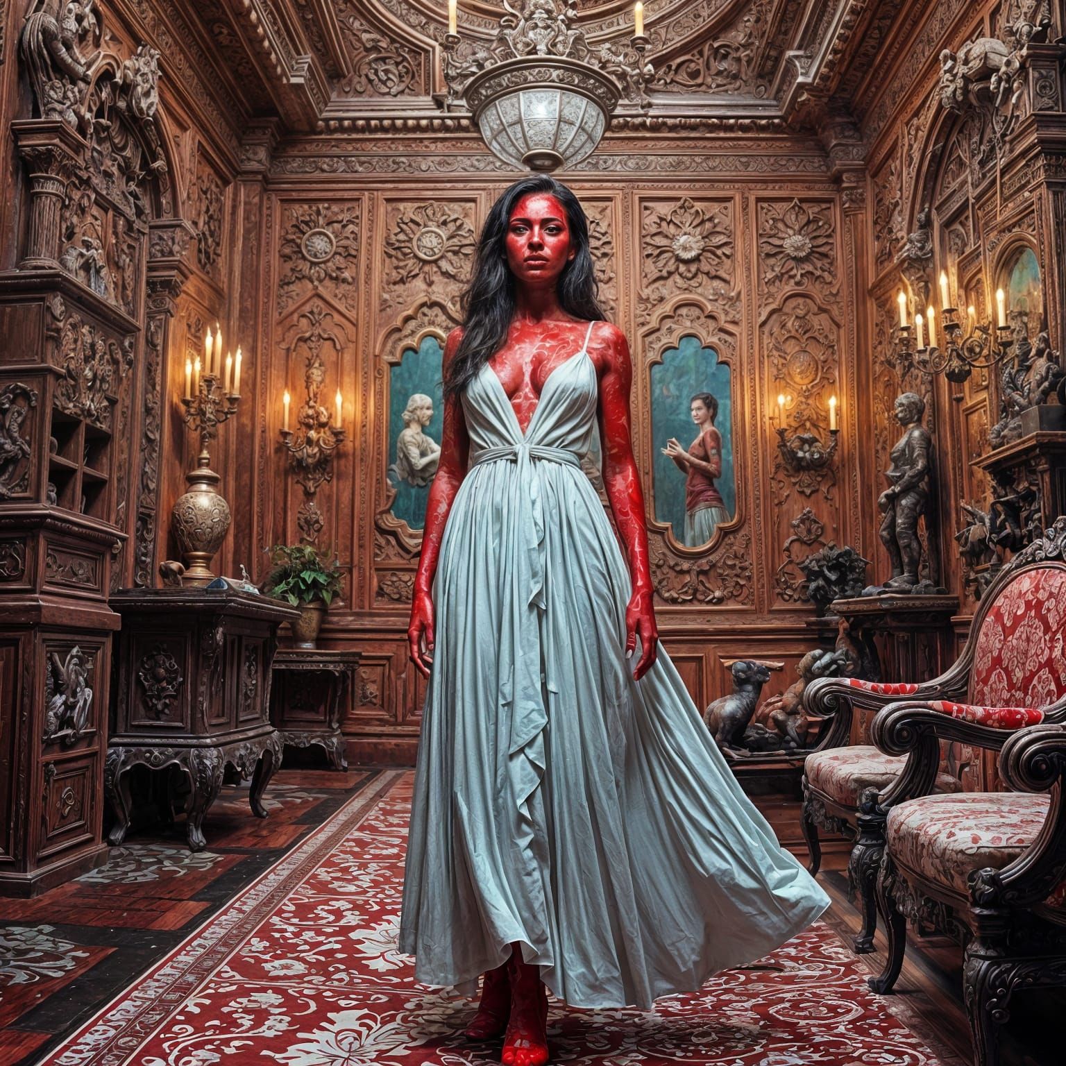 Hyperrealistic Woman in Red Paint