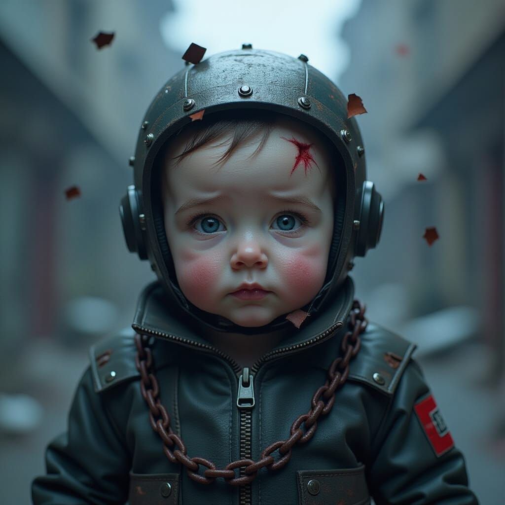 Grotesque Baby Creature with Metal Shards in 8K Detail