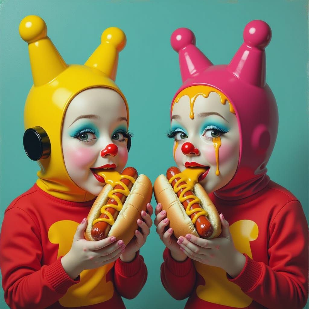 Whimsical Hotdog Feast by Blake and Warhol Mashup