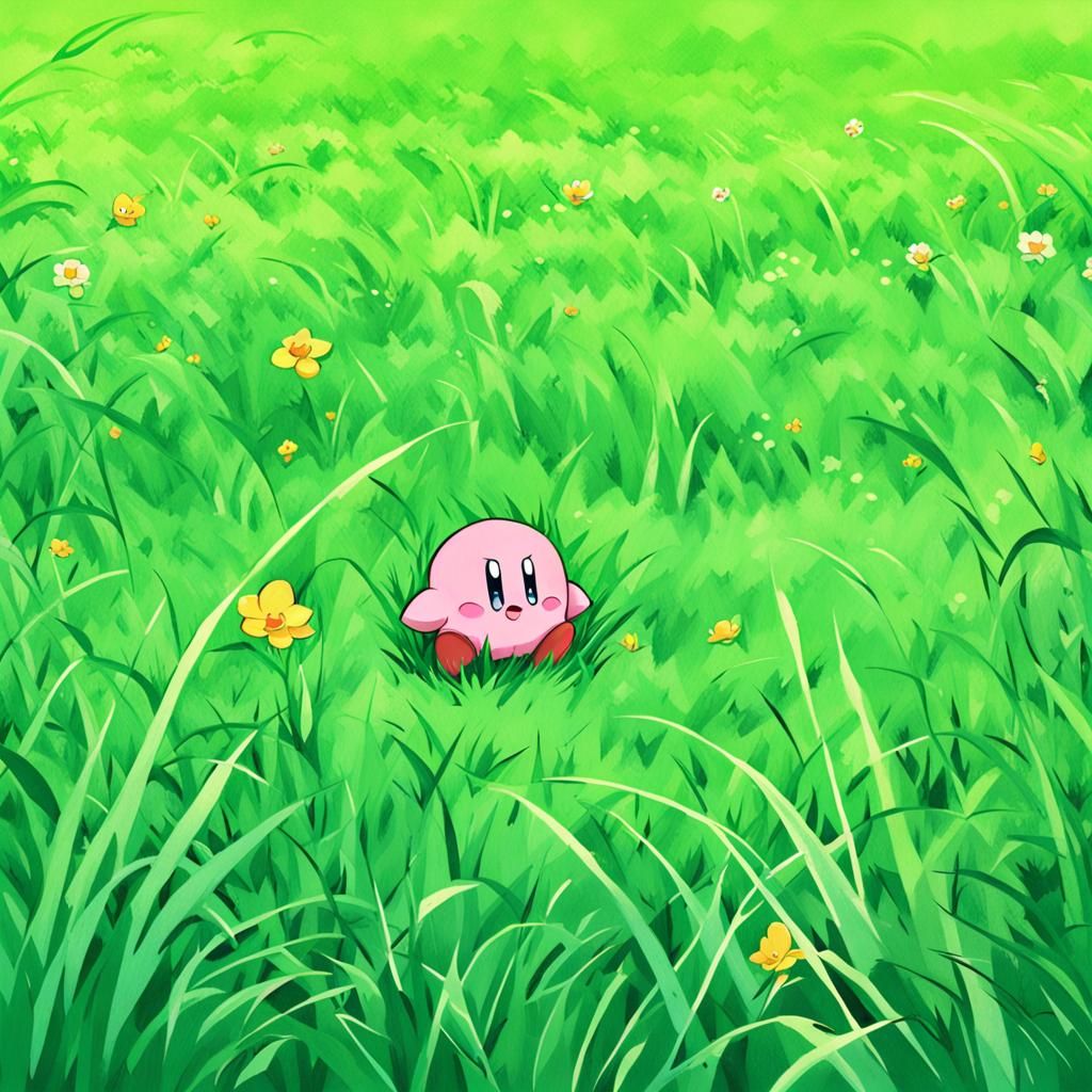 Kirby in Grassy Field, Anime Style