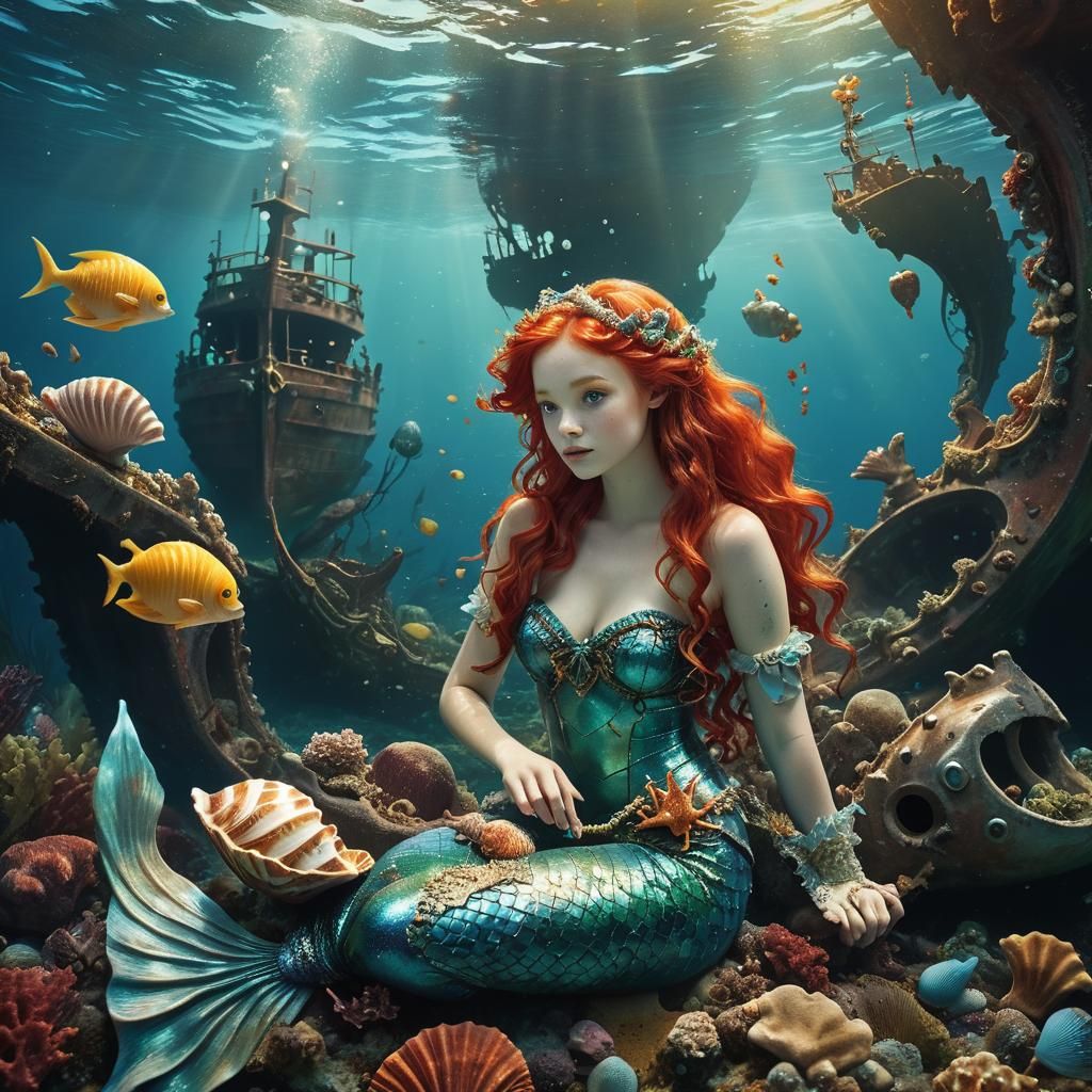 Underwater Mermaid Scene in Art Nouveau Style