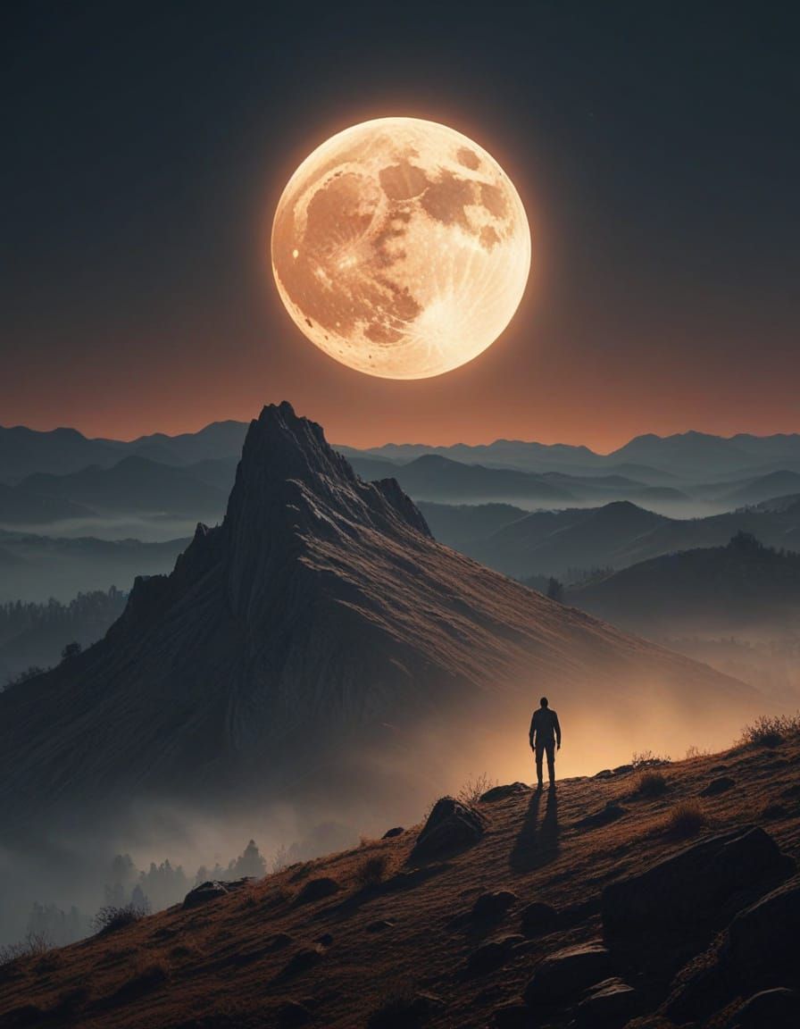 Mysterious Figure Backlit by Moon: Digital Matte Painting