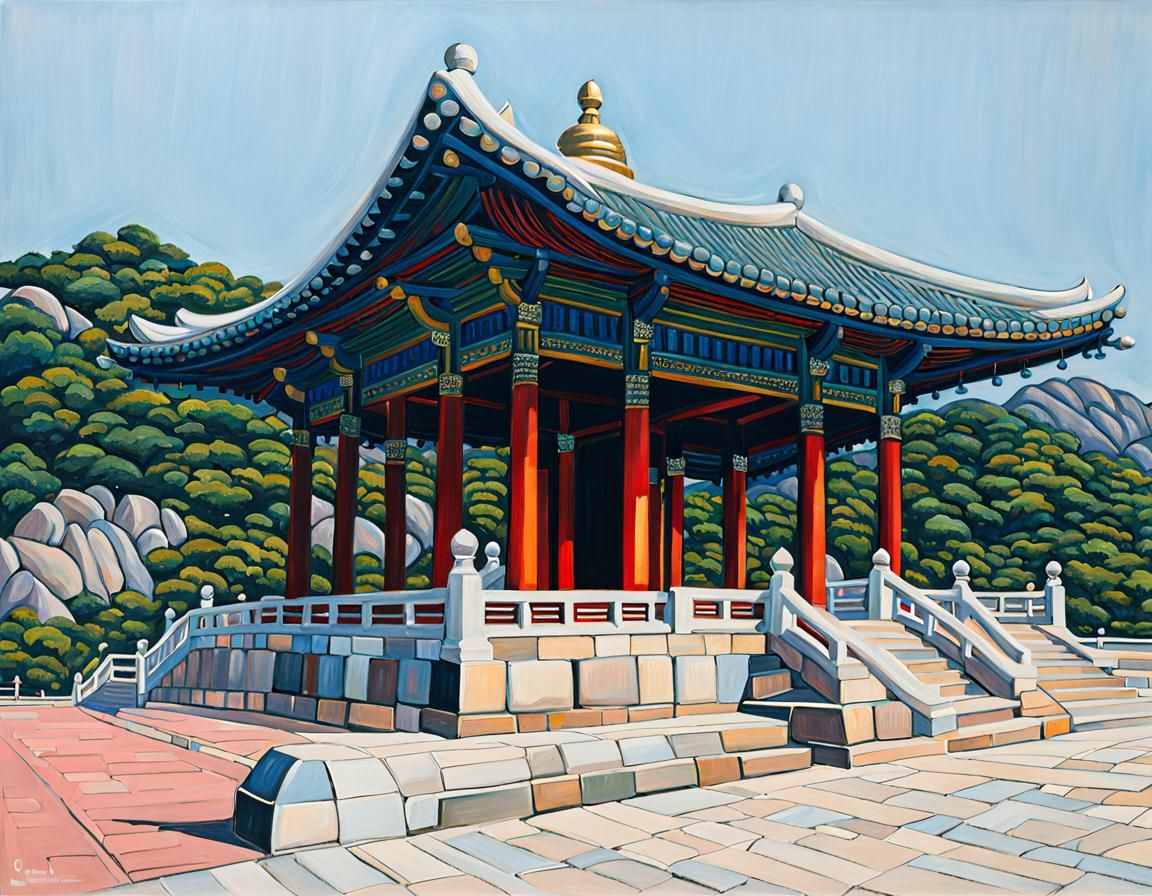 Busan's Bell in Neo-Impressionist Acrylic Painting
