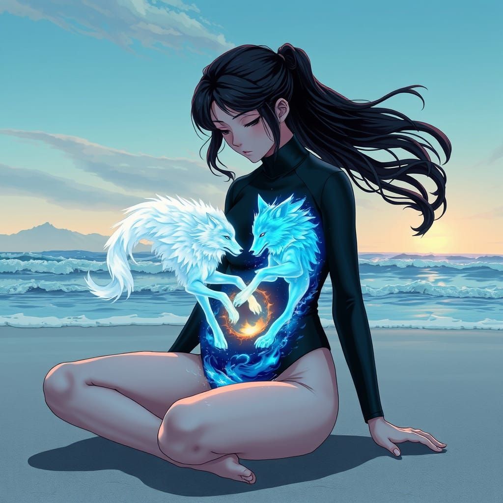 Ghostly Wolves Clash Inside Surfer's Stomach in Vibrant Anim...