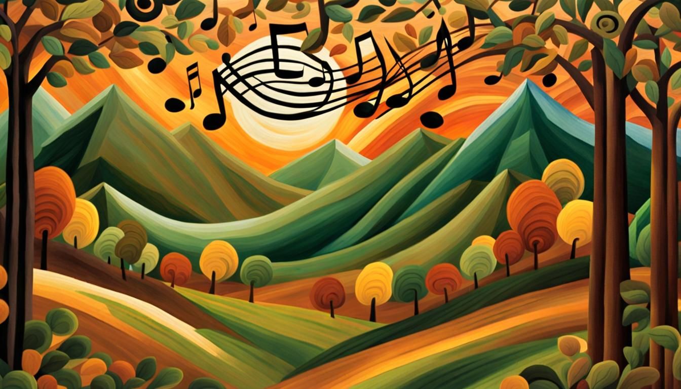 Musical Landscape in Folk Art Style