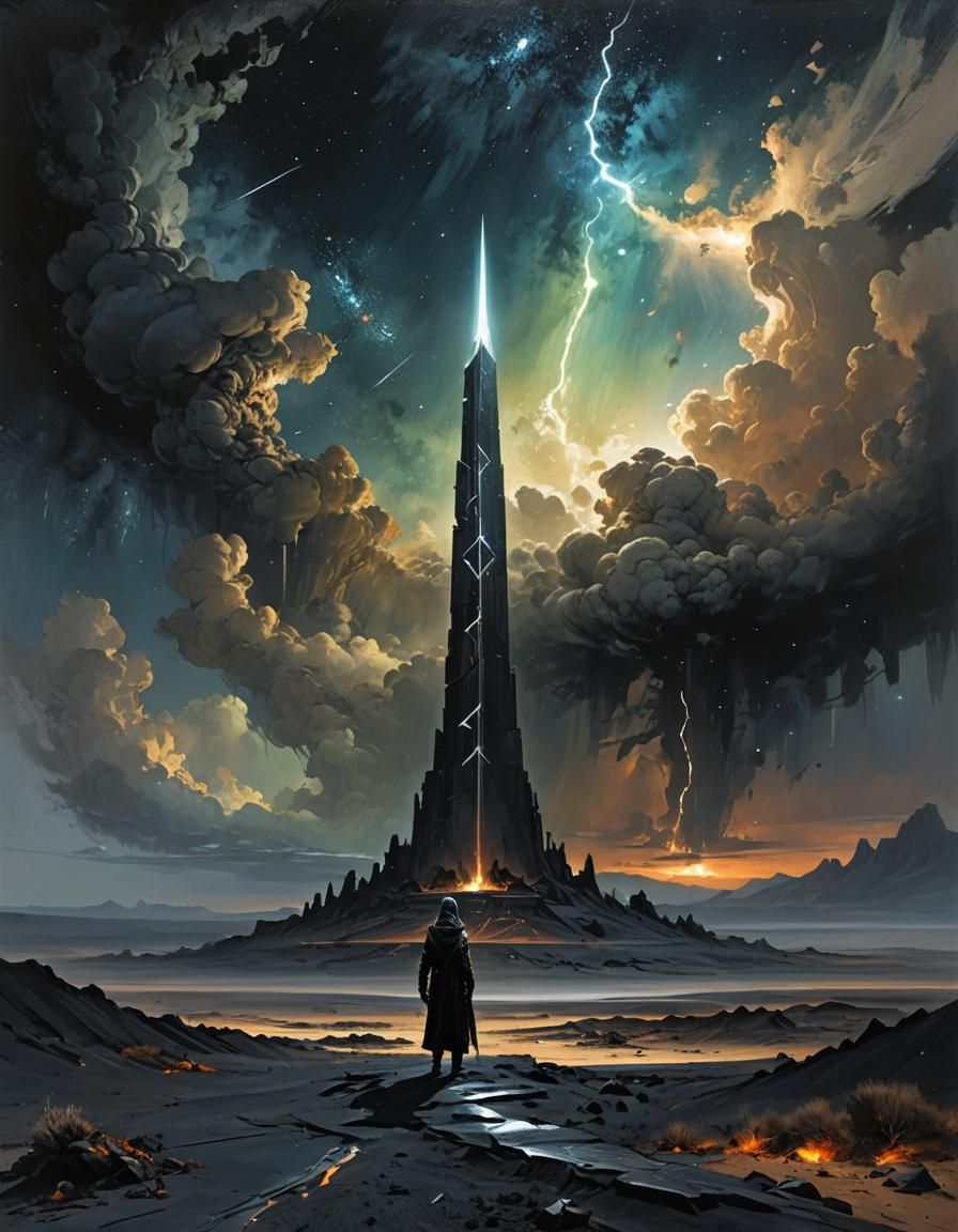 Post-Apocalyptic Desert Obelisk with Glowing Runes